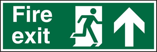 29063SS - Seco Photoluminescent Safe Prodecure Safety Sign Fire Exit Man Running Right and Arrow Pointing Up Glow In The Dark 450 x 150mm - SP129PLV450X150