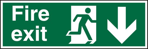 29049SS | Photoluminescent Safe Procedure Fire Exit Sign - Man Running Right and  Arrow Pointing Down.Our photoluminescent signs stay illuminated for over 6 hours and comply to British Standards.Provides goods visibility and communication of important information within the work place.Ensures compliance with health and safety requirements.Durable for long lasting use.