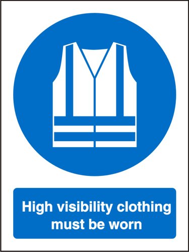 28720SS | Mandatory Personal Protective Equipment Sign - High Visibility Clothing Must Be Worn.Provides goods visibility and communication of important information within the work place.Ensures compliance with health and safety requirements.Durable for long lasting use.
