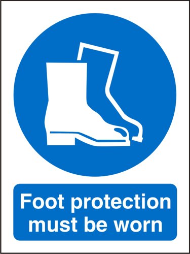 Mandatory Safety Sign - Foot Protection Must Be Worn.Provides goods visibility and communication of important information within the work place.Ensures compliance with health and safety requirements.Durable for long lasting use.