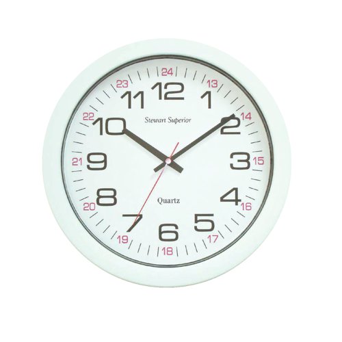Seco Quartz 24 Hour Wall Clock 255mm Diameter White - 777 Stewart Superior Europe Ltd