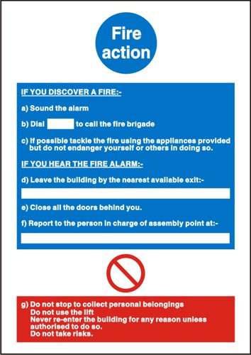 Seco Mandatory Safety Sign Fire Action Semi Rigid Plastic 200 x 300mm - M011SRP200X300 Stewart Superior
