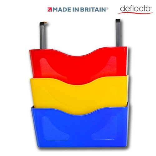 30372DF - Deflecto 3 x A4 Landscape Wall Pocket Literature File with Hanging Bracket Red/Yellow/Blue - CP077YTRYB