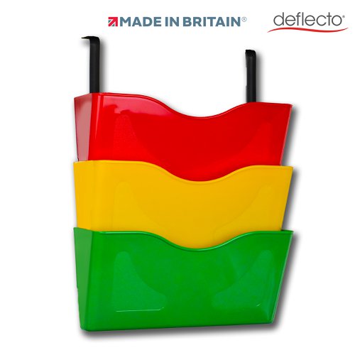 Deflecto 3 x A4 Landscape Wall Pocket Literature File with Hanging Bracket Red/Yellow/Green - CP077YTRYG Literature Displays 30379DF