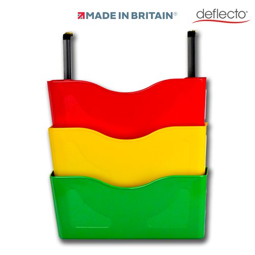 Deflecto 3 x A4 Landscape Wall Pocket Literature File with Hanging Bracket Red/Yellow/Green - CP077YTRYG 30379DF