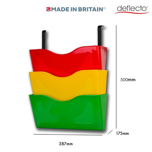 Deflecto 3 x A4 Landscape Wall Pocket Literature File with Hanging Bracket Red/Yellow/Green - CP077YTRYG Deflecto Europe