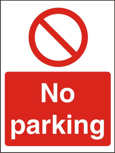 Prohibition Sign - No Parking.Provides goods visibility and communication of important information within the work place.Ensures compliance with health and safety requirements.Durable for long lasting use.