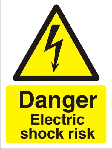 Seco Warning Safety Sign Danger Electric Shock Risk Semi Rigid Plastic 150 x 200mm - W0258SRP150X200  29105SS