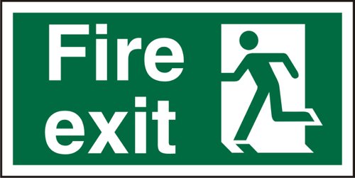 29000SS | Safe Procedure Fire Exit Sign - Man Running Left.Provides goods visibility and communication of important information within the work place.Ensures compliance with health and safety requirements.Durable for long lasting use.
