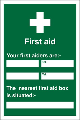 First Aiders Safety Sign.Provides goods visibility and communication of important information within the work place.Ensures compliance with health and safety requirements.Durable for long lasting use.