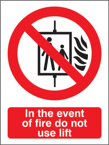 28909SS | Prohibition Sign - In The Event Of Fire Do Not Use Lift.Provides goods visibility and communication of important information within the work place.Ensures compliance with health and safety requirements.Durable for long lasting use.
