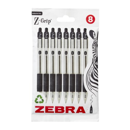 Zebra Z-Grip Retractable Ballpoint Pen 1mm Tip Black (Pack 8) - 02771