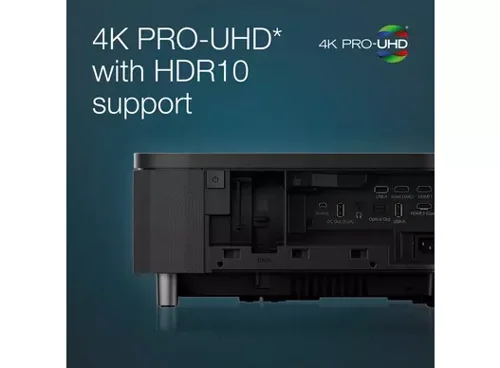 Feel immersed in everything you watch or play with this stylish and affordable 4K PRO-UHD1 projector which can produce up to a 150'' image placed close to the wall. Bringing the screen to life, 3LCD technology achieves a display that is up to three times brighter than competitor products. Ideal for gaming, with under 20ms lag time.Android TV offers thousands of movies, shows and games from Google Play, Amazon Prime Video, YouTube and other favourite apps. Built in speakers with sound by YAMAHA produce a stunning dynamic audio and 3D surround sound, which can be used with and without visual display. Simply select the visual display to mute, or you can connect via Bluetooth to use as a standalone speaker to play your favourite music.With a high brightness of 4,000 lumens and contrast ratio of 2,500,000:1, this 4K PRO-UHD1, HDR10 projector delivers lifelike content and defined shadow detail. Epson's 3LCD technology means its projectors have up to three times brighter colours, than comparable 1-chip DLP projectors. Our Epson Setting Assistant app, makes life even easier to set up your new projector, as you can align the image automatically, with just a click of a button.