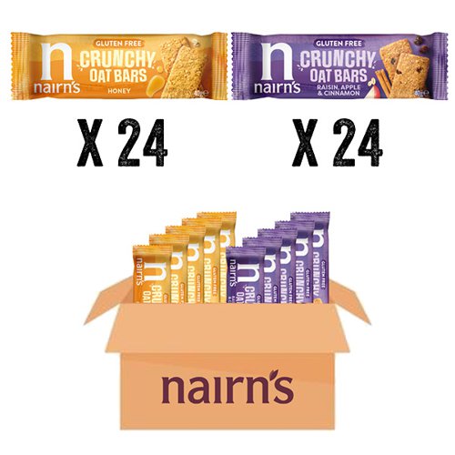 Nairns - Gluten Free Crunchy Oat Bars - Mixed Case (Honey& RaisinApple and Cinnamon) - 48x40g