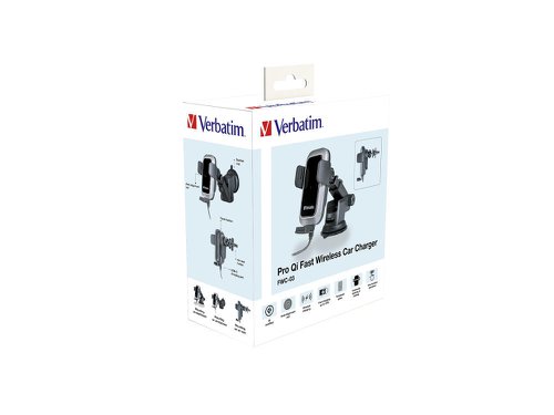 Verbatim FWC-03 Pro Qi Fast Wireless Retail Auto USB Wireless Charging Black 49554