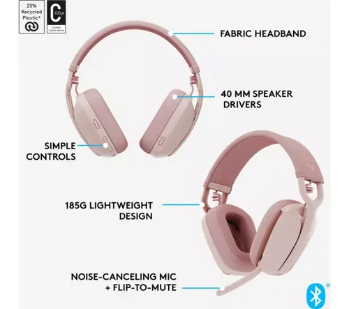 Logitech Zone Vibe 100 Bluetooth Wireless Rose Pink Headset Headsets & Microphones 8LO981001224