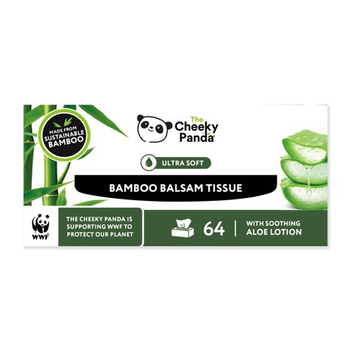 Cheeky Panda Sustainable Plastic-Free Bamboo BALSAM Flat Facial Tissues 3 Ply 64 Sheets Per Pack (Pack 12) - BALSTX12