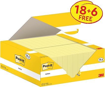 Post-it  Notes 38x51mm Canary Yellow Promo Pack 100 Sheets per Pad (Pack 18 + 6 Free) - 7100317764  28566MM