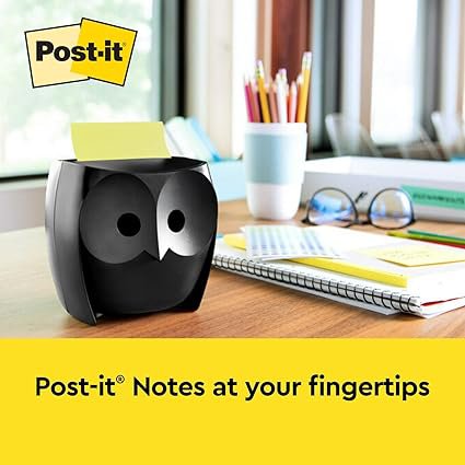 Post-it Z-Notes Dispenser Owl Black + 2 Packs Post-it Super Sticky Z-Notes 45 Sheets per Pad - 7100322315 Repositional Notes 28580MM