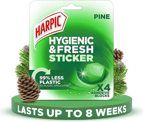 Harpic Hygienic & Fresh Pine Toilet Stickers Adhesive Toilet Block (Pack 4) - 3275287