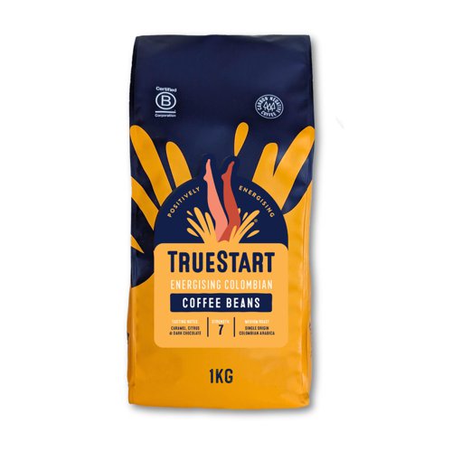 TrueStart Coffee - Energising Colombian Beans 1kg Bag - HBECBE1KG 46962TR Buy online at Office 5Star or contact us Tel 01594 810081 for assistance