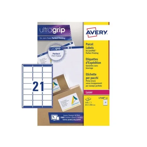 Avery Laser Address Labels 63.5 x 38.1 mm White (Pack 210 Labels) - L7160-10 29518AV Buy online at Office 5Star or contact us Tel 01594 810081 for assistance