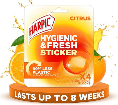 47928RH - Harpic Hygienic & Fresh Citrus Toilet Stickers Adhesive Toilet Block (Pack 4) - 3275286