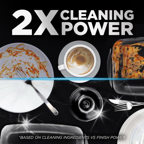 Finish Ultimate Deep Clean & Shine dishwasher tablets with 2x more cleaning power.