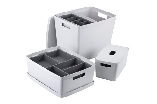24415HL - Inabox Designer Storage Boxes With Lids and Trays Large Value Pack (2 x 8L & 1 x 19L & 1 x 39L & 1 x Small & 1 x Large Tray) Windmill White - H-I60648