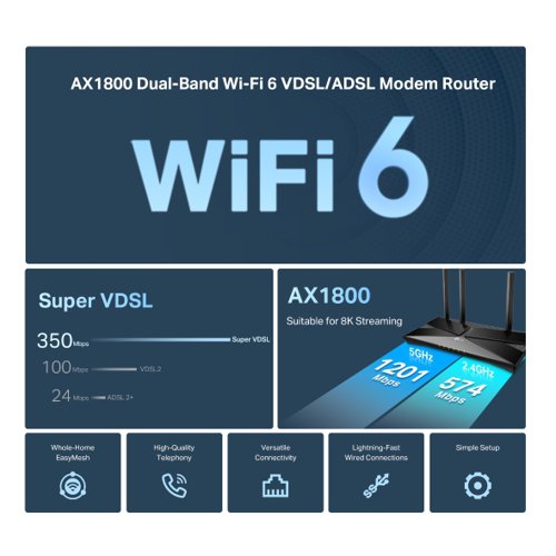 TP-Link Archer AX1800 Dual-Band Wi-Fi 6 VDSL/ADSL Modem Router Network Routers 8TP10431318