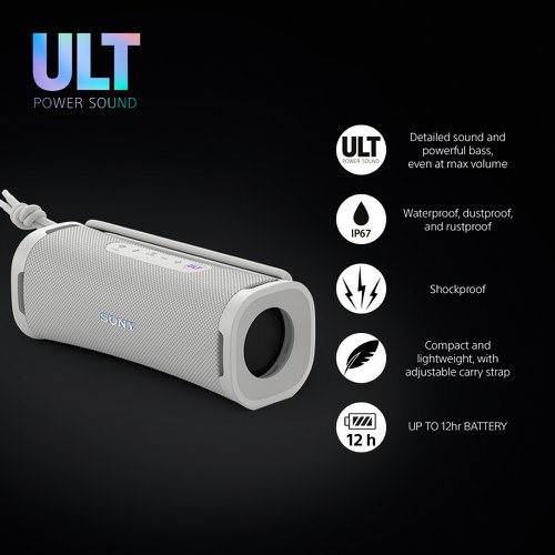 8SO10436778 | Enjoy mighty sound and enhanced bass wherever you go with the ULT FIELD 1. Built to IP67 specifications, it’s waterproof and dustproof, and extensively tested to withstand life’s bumps, scrapes and scratches. You can carry incredible sound with you wherever life takes you – and whatever the party throws at it.A portable speaker with enhanced bass, built to last. It’s easy-to-use and easy to carry, thanks to the multi-way strap. Enjoy music for longer with up to 12 hours of battery life.