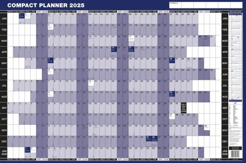 This double sided compact planner is ideal for a large office with multiple staff working on multiple projects. Year planner on one side and Holiday planner on the reverse. The perfect way to keep track of days off, projects and more. The unmounted planner easily pins onto a wall and has a write on, wipe off laminated finish.