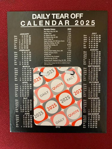 29735SY | This handy daily desk calendar features a 12 month reference calendar, as well as bold tear off daily date pages for easy reference. The convenient design can be wall or desk mounted for easy access.