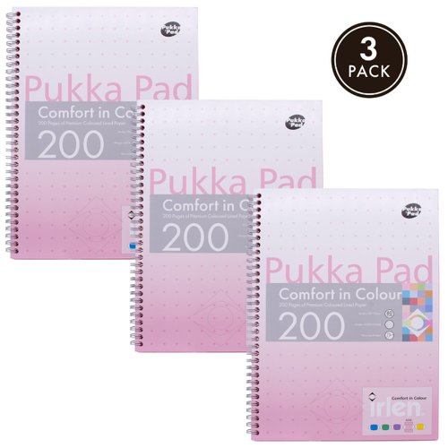 26858PK - Pukka Pads Irlen Jotta A4 Wirebound 200 Rose Perforated Pages Paper Tinted Ruling With Margin (Pack 3) - IRLJOTA4(ROSE)