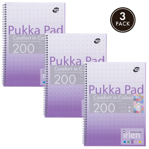 26851PK - Pukka Pads Irlen Jotta A4 Wirebound 200 Lavendar Perforated Pages Paper Tinted Ruling With Margin (Pack 3) - IRLJOTA4(LAV)