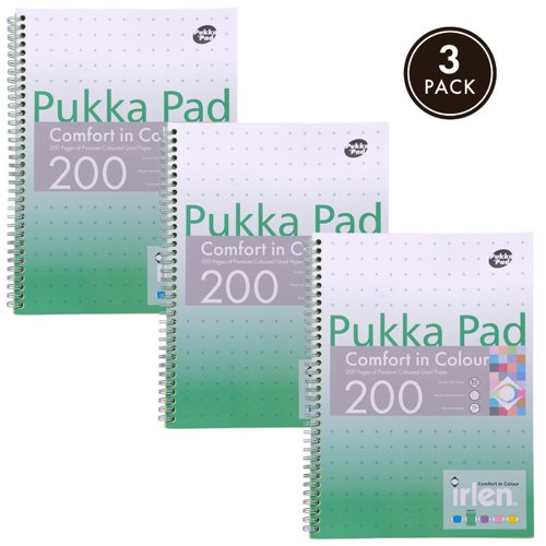 26844PK - Pukka Pads Irlen Jotta A4 Wirebound 200 Green Perforated Pages Paper Tinted Ruling With Margin (Pack 3) - IRLJOTA4(GREEN)