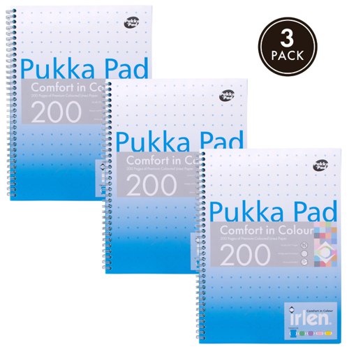 26837PK - Pukka Pads Irlen Jotta A4 Wirebound 200 Turquoise Perforated Pages Paper Tinted Ruling With Margin (Pack 3) - IRLJOTA4(TURQ)