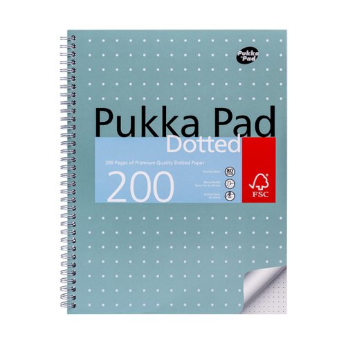 Pukka Pads Metallic Jotta Notepad Wirebound A4 5mm Dotted Grid 4 Hole Punched 200 Perforated Pages Green (Pack 3) - JM018DOT