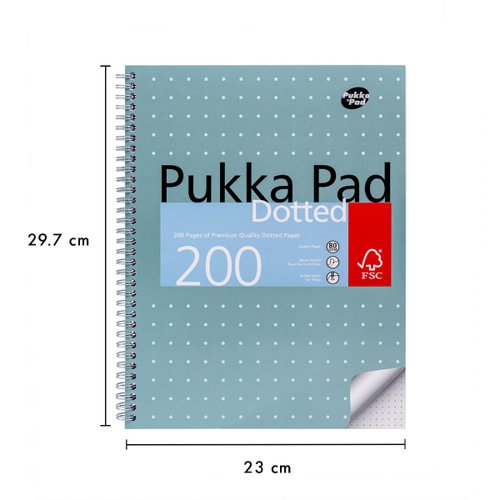 Pukka Pads Metallic Jotta Notepad Wirebound A4 5mm Dotted Grid 4 Hole Punched 200 Perforated Pages Green (Pack 3) - JM018DOT