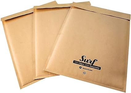 Surf All Paper Padded Mailing Envelopes Size D(1) 100% Recyclable Internal Size 180mm x 260mm Brown (Box 200) - SURFD1K