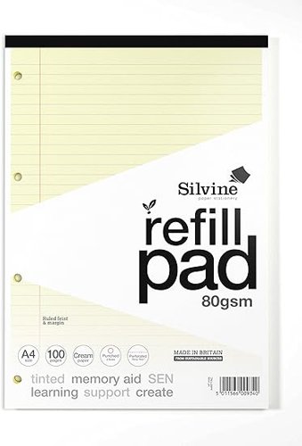 Silvine SEN Refill Pad A4 With Tinted Coloured Papers 100 Page Ruled With Margin 4 Hole Punched Cream (Pack 6) - A4RPTINC