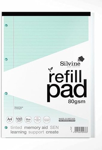 Silvine SEN Refill Pad A4 With Tinted Coloured Papers 100 Page Ruled With Margin 4 Hole Punched Blue (Pack 6) - A4RPTINBL