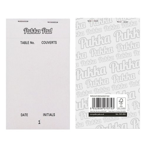 Pukka Pads Restaurant Pad NCR Triplicate Numbered Pages 95mm x 165mm White (Pack 5) - 7075-RES