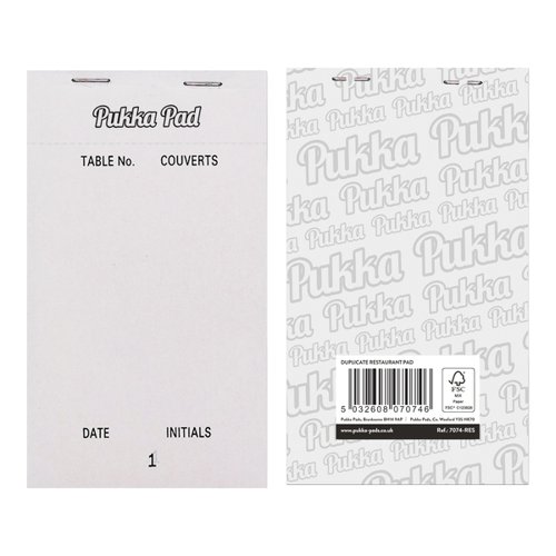 Pukka Pads Restaurant Pad NCR Duplicate Numbered Pages 95mm x 165mm White (Pack 5) - 7074-RES