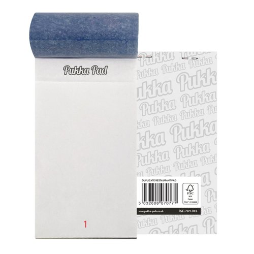 Pukka Pads Restaurant Pad Duplicate Numbered Pages 76mm x 140mm White (Pack 5) - 7077-RES