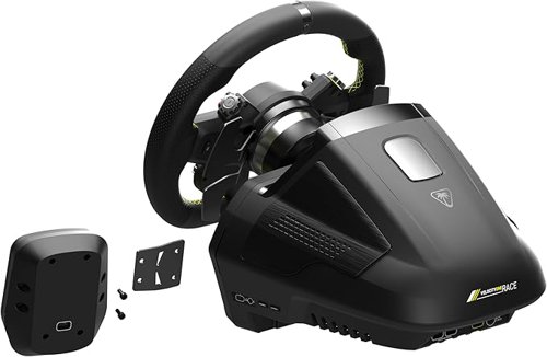 Shift into a new level of realism with the Turtle Beach® VelocityOne™ Race Wheel & Pedal System engineered for high-fidelity racing simulation performance on Xbox consoles & Windows PCs. The K: Drive™ 7.2Nm force feedback motor delivers ultra-realistic force, and Dynamic Brake Tek™ load-cell brakes provide true-to-life braking performance. Monitor real-time race telemetry data and customize controls using the Race Management Display™ and for even more customization, the VelocityOne™ Control Unit™ has additional remappable buttons. Plus, you can use the Tuner companion app to remap controls and make performance adjustments. Designed for ultimate racing immersion VelocityOne™ Race also has Magnetic paddle shifters, a hand-stitched leather wheel, aluminium pedal set and race-inspired controls.