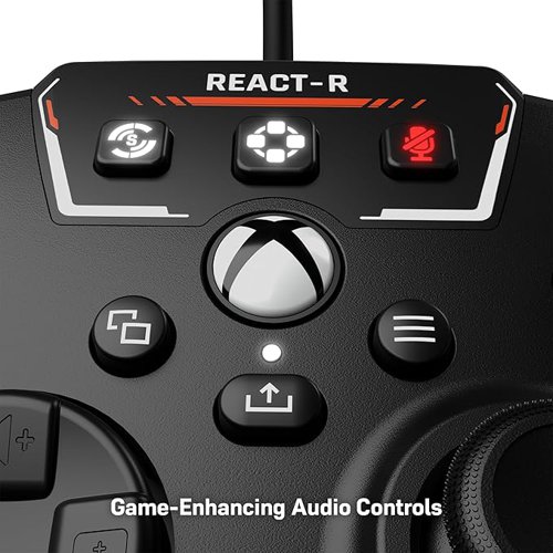 React faster with the Turtle Beach® REACT-R™ Controller for Xbox Series X, Xbox Series S, Xbox One X, Xbox One S & Window PCs. Plug in any 3.5mm headset and instantly upgrade your audio with quick-access controls for exclusive Superhuman Hearing®, game & chat volume balance, and mic mute. Play longer and stay in control thanks to an ergonomic handle shape and textured grips, handles and triggers. Two mappable quick-action buttons on the backside of the controller let you customize your controls for quicker reactions. Feel the rumble of explosions, or the recoil of a gunshot with vibration feedback thanks to dual rumble motors in the handles. Plus, the REACT-R™ Controller is officially licensed by Microsoft for Xbox, so you can count on reliable button presses & smooth thumbstick movements over heavy usage.