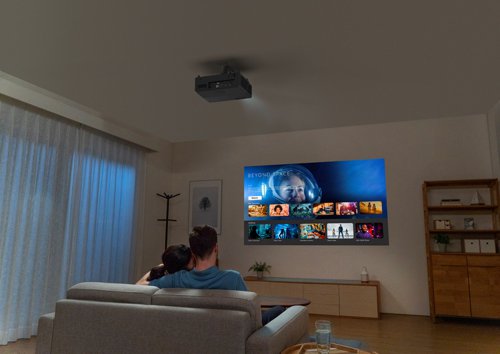 Smart 4K UHD laser home entertainment projector.Get ready for a whole new cinematic experience in the comfort of your own home. The stylish UHZ55 delivers vivid 4K UHD laser projection for incredibly crisp images with exceptional clarity and vibrancy for movies, TV shows, games, and sports. Created for a competitive advantage, the UHZ55 features an enhanced gaming mode for lightning-fast reactions with a 16.7ms response time in 4K at 60Hz and 4ms in 1080P at 240Hz.Packed with the latest technology and features, this projector has HDR and HLG compatibility, 3x HDMI 2.0 inputs, seamless voice control, streaming apps and a built-in media player. Laser technology provides long-lasting, exceptional colour accuracy with extensive DCI-P3 coverage - perfect for recreating the big-screen experience at home.