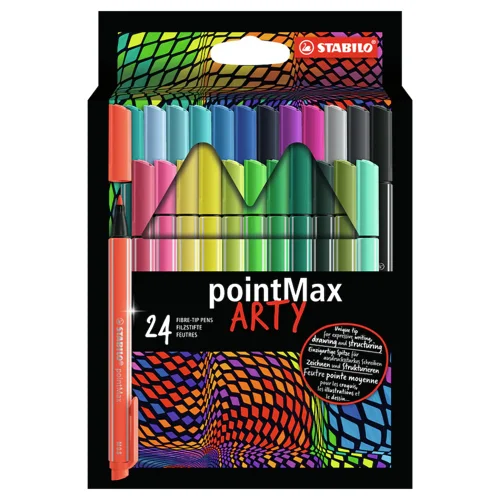 STABILO ARTY pointMax Nylon Fibre Tip Pen 0.8mm Line Assorted Colours (Wallet 24)  - 488/24-2-20