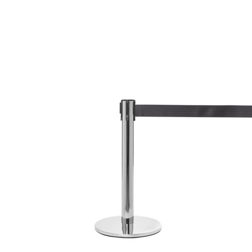 Slingsby Heavy Gauge Polished Stainless Steel Post (610mm High Post) With Cast Iron Base and 3.4m 50mm Diameter Black Belt - 234430SPC